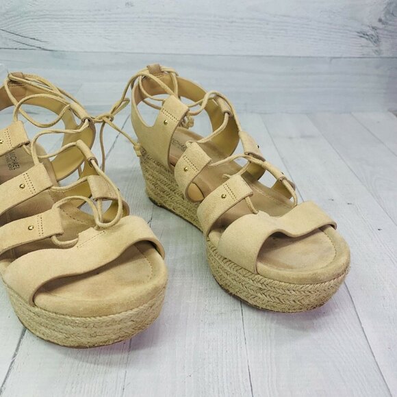 Michael Michael Kors Womens ST16A Beige Lace Up  Wedge Heels Sandals Sz 8.5 M - Picture 4 of 9